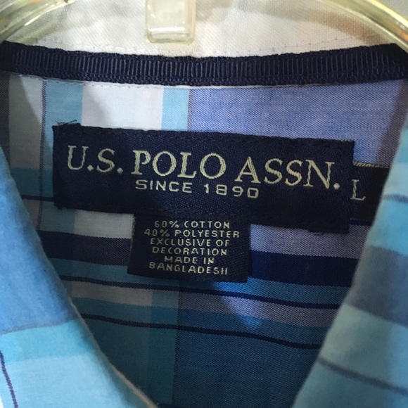 🍁US Polo Assn blue plaid short sleeve button down - Picture 4 of 6
